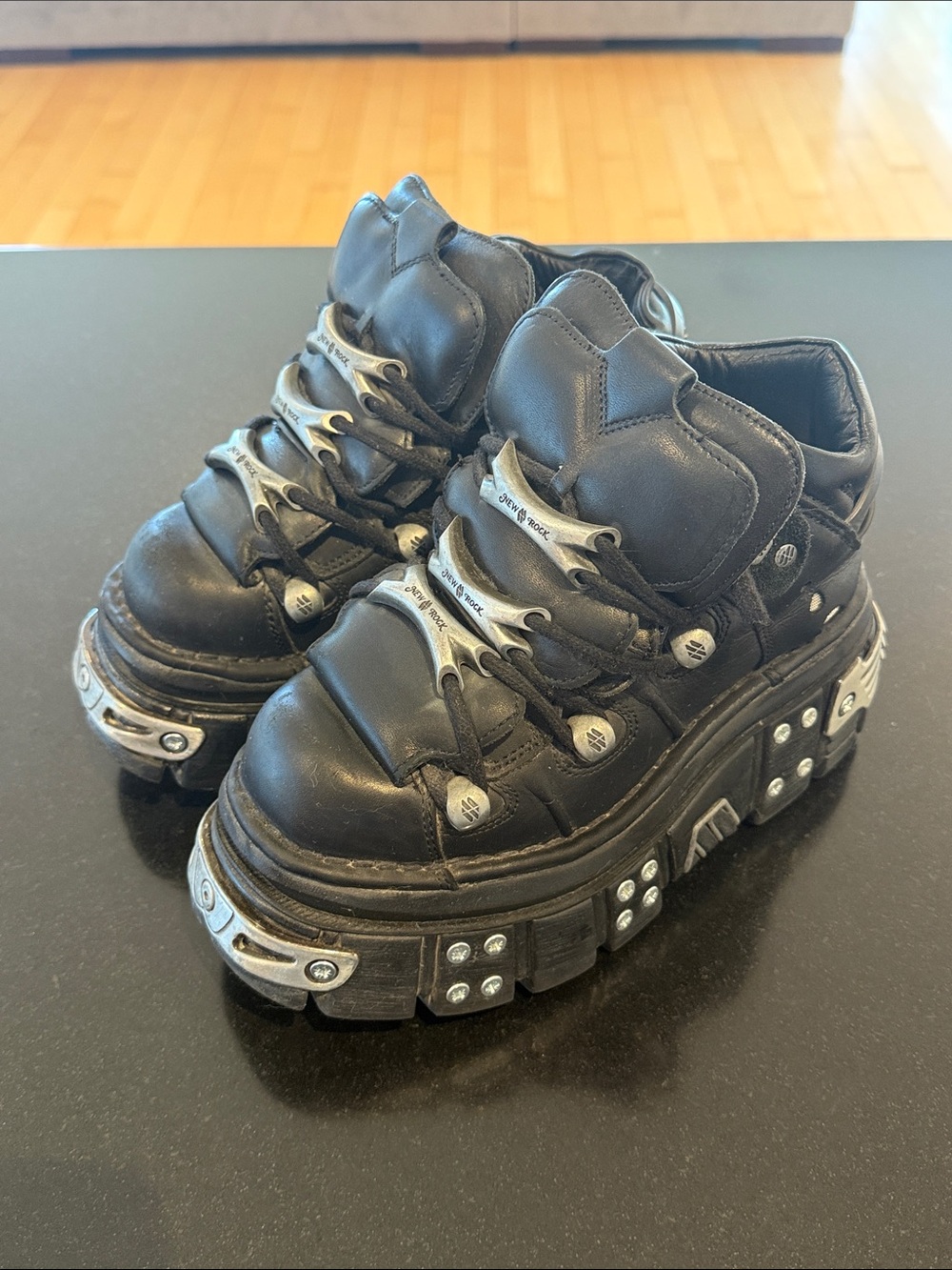 New Rock Black Platforms with Silver Hardware